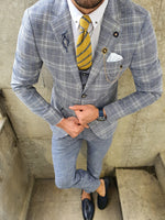 Load image into Gallery viewer, Verno Original Light Blue Slim Fit Plaid Suit-baagr.myshopify.com-suit-BOJONI
