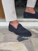Load image into Gallery viewer, Monteri Navy Blue Suede Tassel Loafers-baagr.myshopify.com-shoes2-brabion
