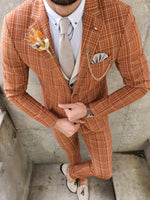 Load image into Gallery viewer, Verno Bellingham Orange Slim Fit Check Suit-baagr.myshopify.com-suit-BOJONI
