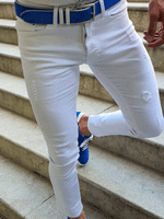 Load image into Gallery viewer, Bellingham White Slim Fit Handmade Ripped Jeans-baagr.myshopify.com-Pants-BOJONI
