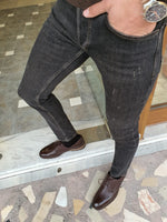 Load image into Gallery viewer, Bastoni Black Slim Fit Striped Jeans-baagr.myshopify.com-Pants-BOJONI
