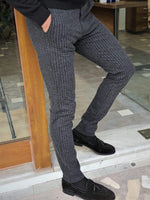 Load image into Gallery viewer, Paruri Black Slim Fit Striped Pants-baagr.myshopify.com-Pants-brabion
