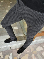 Load image into Gallery viewer, Paruri Black Slim Fit Striped Pants-baagr.myshopify.com-Pants-brabion
