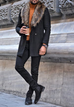 Load image into Gallery viewer, Clemson Black Slim Fit Wool Long Coat-baagr.myshopify.com-Jacket-brabion
