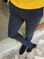 Load image into Gallery viewer, Paruri Navy Blue Slim Fit Striped Pants-baagr.myshopify.com-Pants-brabion
