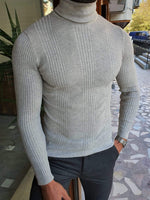 Load image into Gallery viewer, Elko Gray Slim Fit Striped Turtleneck Wool Sweater-baagr.myshopify.com-sweatshirts-BOJONI

