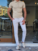 Load image into Gallery viewer, Bano Beige Slim Fit Zipper Polo T-Shirt-baagr.myshopify.com-T-shirt-BOJONI
