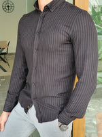 Load image into Gallery viewer, Mantova Black Slim Fit Long Sleeve Striped Cotton Shirt-baagr.myshopify.com-Shirt-BOJONI
