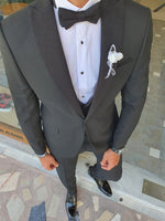 Load image into Gallery viewer, Bojoni Black Slim Fit Peak Lapel Tuxedo-baagr.myshopify.com-suit-BOJONI
