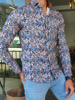 Load image into Gallery viewer, Blue Slim Fit Long Sleeve Cotton Shirt-baagr.myshopify.com-Shirt-BOJONI
