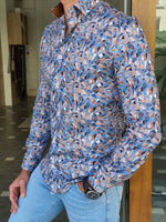 Load image into Gallery viewer, Blue Slim Fit Long Sleeve Cotton Shirt-baagr.myshopify.com-Shirt-BOJONI
