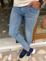 Load image into Gallery viewer, Bastoni  Blue Slim Fit Ripped Jeans-baagr.myshopify.com-Pants-BOJONI
