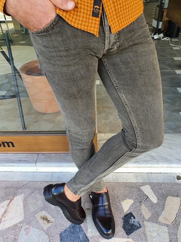 Bastoni Brown Slim Fit Jeans-baagr.myshopify.com-Pants-BOJONI