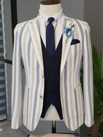 Load image into Gallery viewer, Elche Camel Slim Fit Striped Notch Lapel Cotton Suit-baagr.myshopify.com-suit-BOJONI
