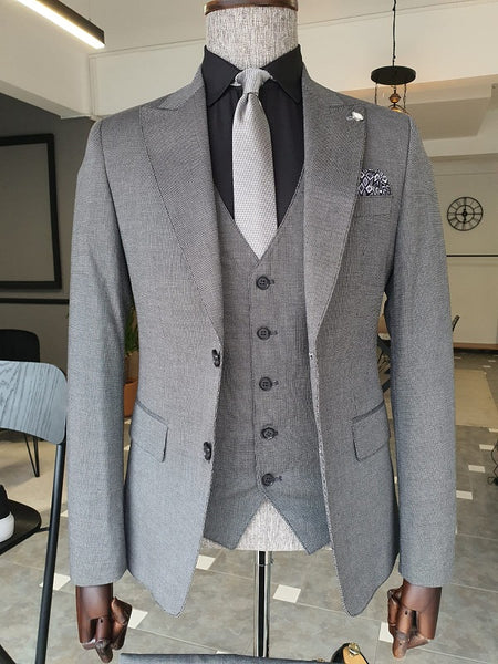 Antinori Gray Slim Fit Peak Lapel Suit | BOJONI