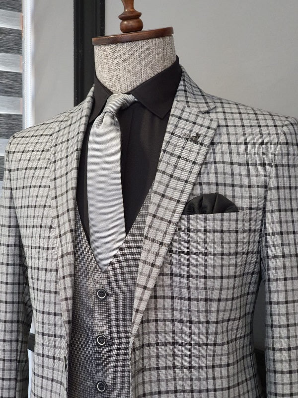 Forenzax Gray Slim Fit Plaid Suit | BOJONI