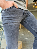 Load image into Gallery viewer, Bastoni Gray Slim Fit Ripped Jeans-baagr.myshopify.com-Pants-BOJONI
