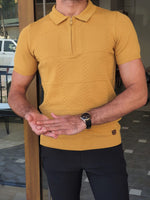 Load image into Gallery viewer, Bano Mustard Slim Fit Zipper Polo T-Shirt-baagr.myshopify.com-T-shirt-BOJONI
