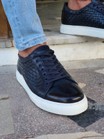 Load image into Gallery viewer, Moneta Navy Blue Low-Top Sneakers-baagr.myshopify.com-shoes2-brabion
