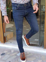 Load image into Gallery viewer, Bastoni Navy Blue Slim Fit Jeans-baagr.myshopify.com-Pants-BOJONI
