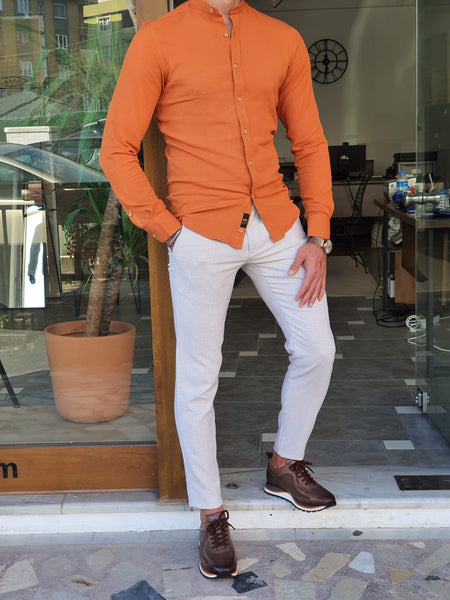 Bastoni Orange Slim Fit Long Sleeve Cotton Shirt