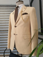 Load image into Gallery viewer, Elche Beige Slim Fit Notch Lapel Cotton Suit-baagr.myshopify.com-suit-BOJONI
