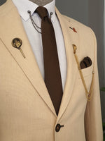 Load image into Gallery viewer, Elche Beige Slim Fit Notch Lapel Cotton Suit-baagr.myshopify.com-suit-BOJONI
