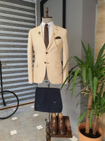 Load image into Gallery viewer, Elche Beige Slim Fit Notch Lapel Cotton Suit-baagr.myshopify.com-suit-BOJONI
