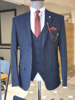 Load image into Gallery viewer, Argeli Navy Blue Slim Fit Pinstripe Suit-baagr.myshopify.com-suit-BOJONI
