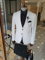 Load image into Gallery viewer, Elche White Slim Fit Notch Lapel Cotton Suit-baagr.myshopify.com-suit-BOJONI
