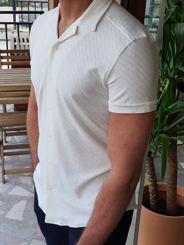Trento Fallon Ecru Slim Fit Short Sleeve T-Shirt-baagr.myshopify.com-T-shirt-BOJONI