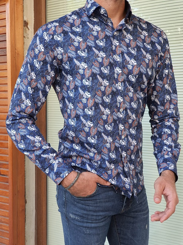 Areni Blue Slim Fit Long Sleeve Cotton Shirt-baagr.myshopify.com-Shirt-BOJONI