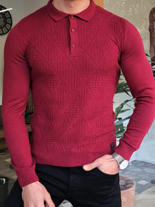 Elko Claret Red Slim Fit Collar Sweater-baagr.myshopify.com-sweatshirts-BOJONI