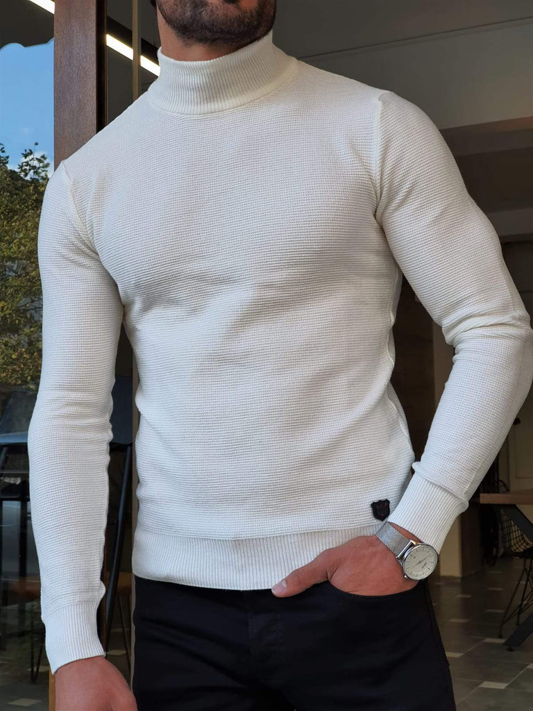 Elko White Slim Fit Mock Turtleneck Sweater | BOJONI