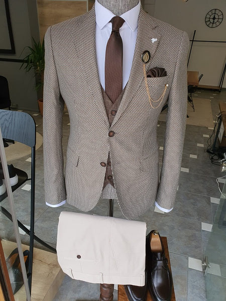 Antinori Beige Slim Fit Notch Lapel Suit | BOJONI