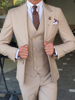 Load image into Gallery viewer, Boston Beige Slim Fit Peak Lapel Wool Suit-baagr.myshopify.com-suit-BOJONI
