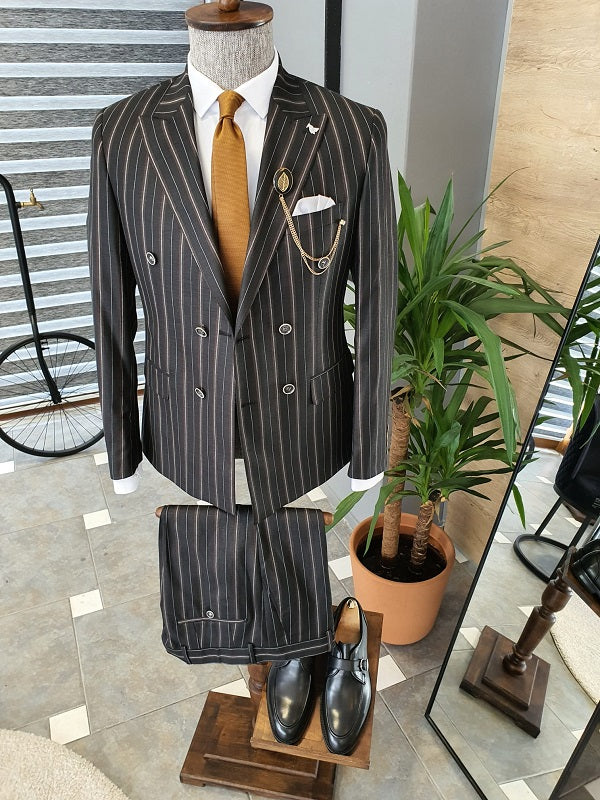 Elche Black Slim Fit Double Breasted Pinstripe Suit-baagr.myshopify.com-suit-BOJONI