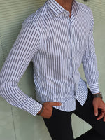 Load image into Gallery viewer, Major Black Slim Fit Long Sleeve Striped Cotton Shirt-baagr.myshopify.com-Shirt-BOJONI

