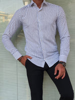 Load image into Gallery viewer, Major Black Slim Fit Long Sleeve Striped Cotton Shirt-baagr.myshopify.com-Shirt-BOJONI
