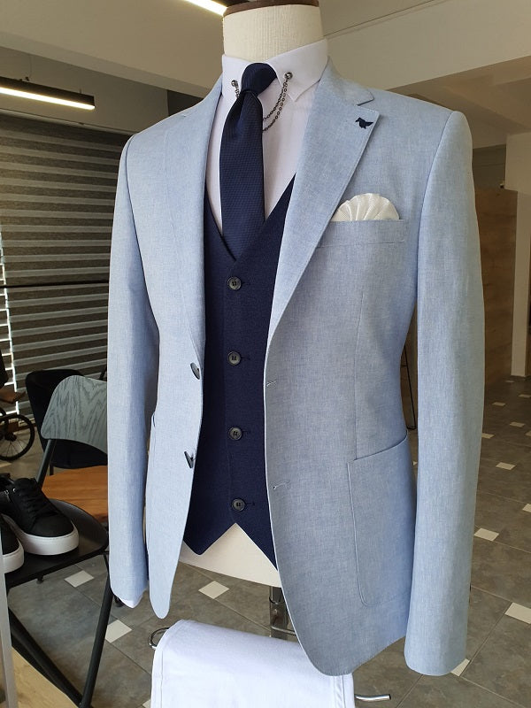 Elche Blue Slim Fit Notch Lapel Linen Suit-baagr.myshopify.com-suit-BOJONI