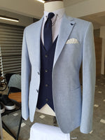 Load image into Gallery viewer, Elche Blue Slim Fit Notch Lapel Linen Suit-baagr.myshopify.com-suit-BOJONI

