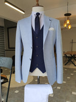 Load image into Gallery viewer, Elche Blue Slim Fit Notch Lapel Linen Suit-baagr.myshopify.com-suit-BOJONI
