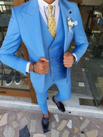 Load image into Gallery viewer, Boston Blue Slim Fit Peak Lapel Wool Suit-baagr.myshopify.com-suit-BOJONI
