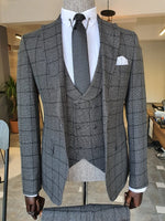Load image into Gallery viewer, Elche Gray Slim Fit Peak Lapel Plaid Suit-baagr.myshopify.com-suit-BOJONI
