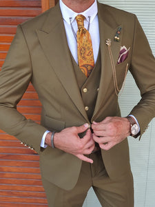 Boston Khaki Slim Fit Peak Lapel Wool Suit-baagr.myshopify.com-suit-BOJONI