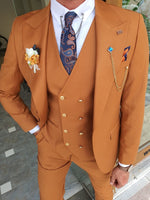 Load image into Gallery viewer, Boston Tile Brown Slim Fit Peak Lapel Wool Suit-baagr.myshopify.com-suit-BOJONI
