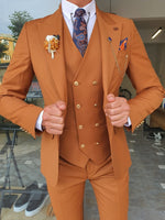 Load image into Gallery viewer, Boston Tile Brown Slim Fit Peak Lapel Wool Suit-baagr.myshopify.com-suit-BOJONI
