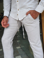 Load image into Gallery viewer, Bastoni Beige Slim Fit Linen Pants-baagr.myshopify.com-Pants-BOJONI
