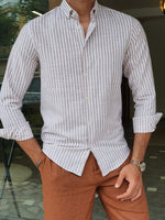 Load image into Gallery viewer, Major Beige Slim Fit Long Sleeve Striped Cotton Shirt-baagr.myshopify.com-Shirt-BOJONI
