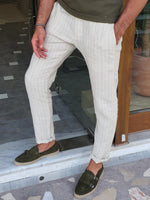 Load image into Gallery viewer, Bastoni Beige Slim Fit Pinstripe Linen Pants-baagr.myshopify.com-Pants-BOJONI

